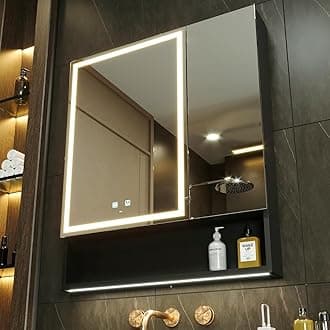 KWW LED Lighted Bathroom Medicine Cabinet with Sockets & USBs, Defogger, Dimmable, 3 Color Light Makeup Mirror, Easy to Install, Wall Mounted Cabinet (2 door-30 * 34)