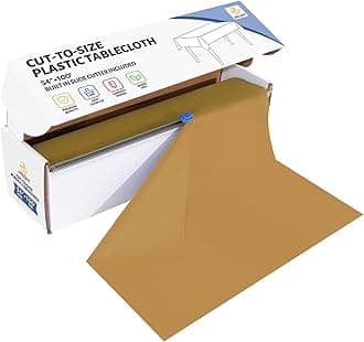 54 Inch X 100 Feet Plastic Table Cover Roll Disposable Tablecloth with Slide Cutter for All Type/Shape Tables | Picnic, Party, Banquet, Birthdays, Weddings (Gold)