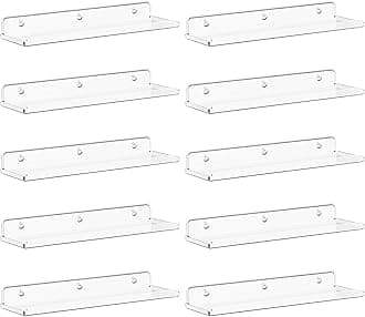 Lifewit Floating Shelves for Wall, 10 Pack Clear Acrylic Shelf 15" Room Decor for Bookcase/Vinyl Record Display/Photo/Picture in Bedroom, Living Room, Bathroom, Kitchen Storage and Organization