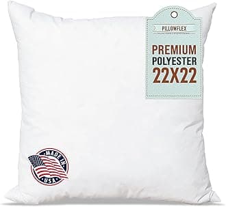 Pillowflex Premium Polyester Pillow Insert - 22"x22" Pillow Form - Machine Washable, Soft Standard Bed Sleeping Pillow, Large Rectangle Polyester Pillow Sham Stuffer - 1 Decorative Pillow