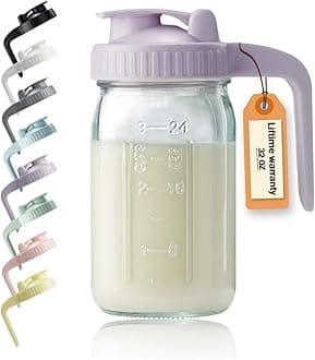 - 32oz Glass Pitcher with Lid & V-shaped Pour Spout - 1 Quart Breastmilk Pitcher Double Leak Proof, Creamer Container for Sun Tea, Juice, Cold Brew Coffee, Breastmilk Storage Container