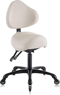 Pneumatic Swivel Rolling Saddle Chair with Wheels and Ergonomic Back Support for Hair Stylist, Dental Hygienist, Hygienic Clinic, Spa, Massage, Home, Office - 510 KOA (Vanilla, Standard)