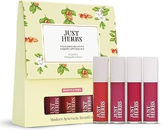 Herb Enriched Matte Liquid Lipstick | Set of 4 | Ayurvedic Lipstick for Women | Hydrating & Lightweight | Long Lasting (Brights & Pinks)