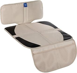 Funbliss car seat protector for child car seat Beige Thick Padding Carseat Kick Mat with Organizer Pockets,Waterproof 600D Fabric,Vehicle Dog Cover Pad for SUV Sedan Leather Seats