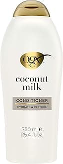 OGX Nourishing + Coconut Milk Conditioner, Hydrating & Restoring Conditioner Moisturizes for Soft Hair After the First Use, Paraben-Free, Sulfate-Free Surfactants, 25.4 fl. oz