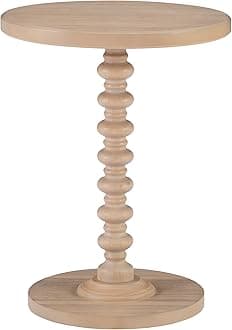 Powell Tarkin Round Natural Wood Turned Spindle Pedestal Side Accent Table