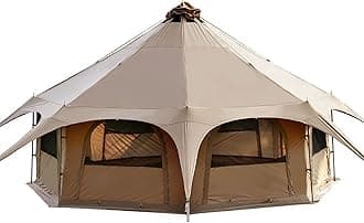 Outdoor Waterproof Cotton Canvas Tent,4 Season Family Camping Bell Tent 8-10 Person with Stove Jacks for Glamping and Festivals and Human Shelter for Inhabiting or Leisure,Brown