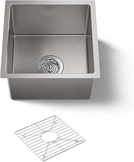 KOHLER K-5287-NA Strive 15 X 15-Inch Under-Mount Bar Sink with Basin Rack, Stainless Steel, 1-Pack