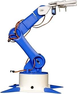 5-DOF Robotic Arm with Stable Base and Legs for STEM Projects, 3D Printed Plastic Parts, Big Size, DIY Project Kit with Nuts and Bolts (White and Blue)