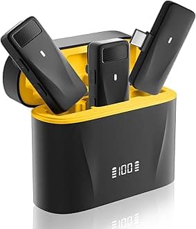 MAYBESTA Mini Wireless Lapel Lavalier Microphone for Android Phone USB C iPhone 15 2 Pack with Charge Case, Noise Canceling- Lav Mic, Clip On Microphone for Podcast Video Recording (MB30)