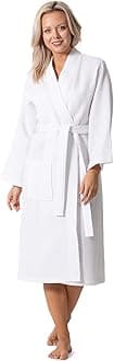 Premium Turkish Cotton Waffle Weave Lightweight Kimono Spa Bathrobe for Women (White, XX-Large)