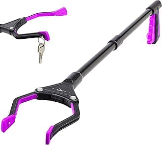 Grabber Reacher Tool, Long Steel Foldable Pick Up Stick, Strong Grip Magnetic Tip for Store Shelves, Lightweight Trash Picker Claw Reacher Grabber Tool Elderly, by Luxet (1-Pack, Pink)