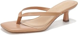 Women's Kitten Heels Sandals Square Open Toe Flip Flop Heels 1.8-2 Inch Heeled Sandals for Women