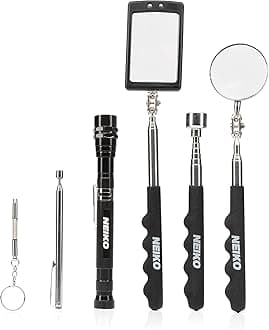 NEIKO 20736A (6) Piece Set, Magnetic Tool & Telescoping Mirror Set, Adjustable Telescoping Magnetic Pickup Tool, Flashlight 15lb Retriever Tool, 360 Swivel, Magnet Mirror, Magnetic Tools for Mechanic