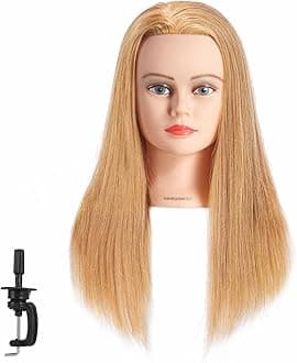 Hairginkgo Mannequin Head 20"-22" 100% Human Hair Manikin Head Hairdresser Training Head Cosmetology Doll Head for Styling Dye Cutting Braiding Practice with Clamp Stand (91812W2714)