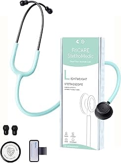 FriCARE Lightweight Stethoscope for Nurses, Stethoscopes Dual Head with Accessories Name Tag Eartips, Heartbeat Monitoring Medical Use, Latex-Free Tubing Mint Green