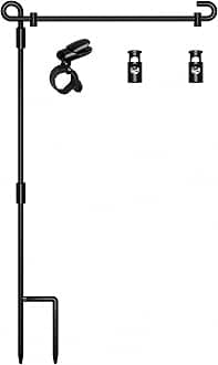 HOOSUN Garden Flag Stand,Premium Garden Flag Holder Pole Metal Powder-Coated Weather-Proof Paint with Graden Flag Clip and Spring Stoppers Without Flag Garden Decorations