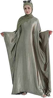 Abaya Muslim Dress Women Satin Prayer Dress Batwing Long Sleeve Middle East Arabian Robe with Hijab