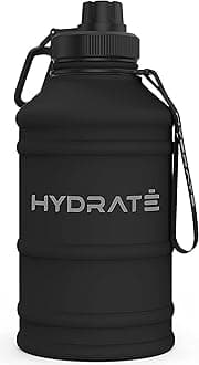 HYDRATE Stainless Steel 1.3 and 2.2 Litre Water Bottle - Various Colour Options - BPA-free Metal Gym Water Bottle - Convenient Nylon Carrying Strap and Leak-Proof Screw Cap