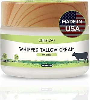 Beef Tallow For Skin, Tallow Face Moisturizer, 100% Grass Fed Beef Tallow And Honey Balm, Whipped Beef Tallow Body Lotion Skin Care for Eczema, Dry, Itchy,Sensitive Skin - Made in USA-2.0 Oz Unscented