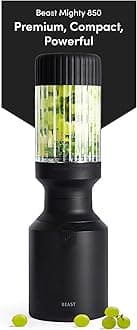 Beast Mighty 850 | Premium Compact Personal Blender | Smoothies, Shakes, Dressings, Sauces, Desserts, Dips | Blends Ice and Frozen Fruit | Includes Extra Lids and Straws | 850W (Carbon Black)