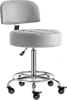 Lockable Stool with Back and Foot Rest Ergonomic Rolling Hydraulic Adjustable Stool for Doctor Esthetician Artist Home Small Office Desk (Grey, 19.5''-24.5'')