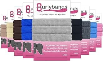 BurlybandsLarge Hair band, scrunchies for Thick Heavy or Curly Hair. No Damage Seamless Ponytail Holders Scrunchies Sports Thick Hair Ties - Hair Bands - Curly Hair Accessories (Lt Gray 3 Pcs)