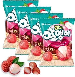 Korean Fruit Jelly Candy – Assorted Chewy Gummy Snacks – 5 Fruity Flavors (Grape, Plum, Lychee, Kiwi, Mango) – Individually Wrapped – Perfect for Kids & Adults – 알맹이젤리 (Lychee–2.86oz(81g) × 4pack)