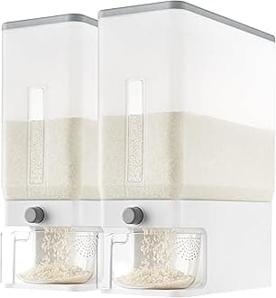 Lifewit 2 Pack Rice Dispenser 25 Lbs(11.3kg), Rice Storage Container Sealed Moisture Proof with Measuring Cup for Kitchen Pantry Household, BPA-Free, Clear