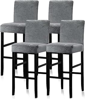 Lellen Bar Stool Covers Set of 4 - Velvet Chair Cover,Stretch Bar Stool Seat Covers,Removable Bar Chair Covers with Backs,Counter Height Bar Stool Chair Covers for Kitchen Dining Room Cafe(Darkgrey)