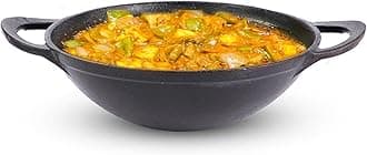 Pre-Seasoned Cast Iron Kadai/Kadhai for Cooking and deep Frying | Multipurpose Loha Kadai | Gas Stove Friendly | Medium, 25cm/10Inch, 2.2Ltr, 2.3kg