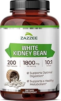 White Kidney Bean 10:1 Extract, 1800 mg per Serving, 200 Vegan Capsules, 2+ Month Supply, Phaseolus Vulgaris, Digestive Support, 10X Strength, 100% Vegetarian, Non-GMO, Made in the USA