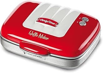 Ariete 1973 Retro Waffle Maker Iron for Breakfast or Dessert Waffles, Non-Stick Easy Clean with Safety Lock, American Diner Style, 700W, Red
