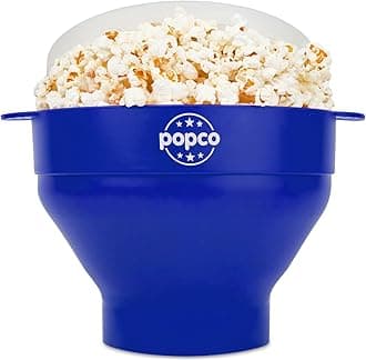 POPCO Silicone Microwave Popcorn Popper with Handles - Popcorn Maker - Pop Corn Microwave Popper - Collapsible Bowl - Dishwasher Safe - 15 Colors Available (Blue)