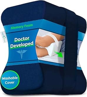 Sports Medica Ergonomic Knee Pillow - Memory Foam Leg Cushion for Sleeping on Side - eHandbook Included - for Lower Back, Knees, Hips, and Pregnancy Ache