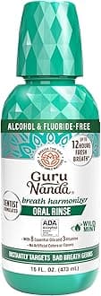 GuruNanda Oral Rinse Mouthwash, Promotes Fresh Breath up to 24 Hours, 7 Essential Oils & Vitamins, Alcohol-Free, ADA Accepted,Wild Mint, 16 Fl Oz