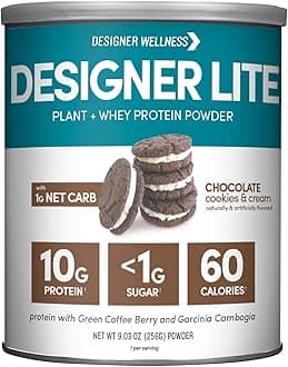 Designer Wellness, Designer Lite, Low Calorie Natural Protein, Prebiotic Fiber, Key Vitamins & Minerals, Chocolate Cookies & Cream, 9.03 Ounces