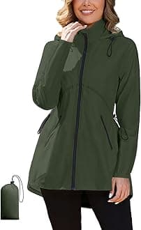 PITINANLong Rain Coats For Women Lightweight Rain Jackets Waterproof With Hood Windbreaker Folds Into Pouch S-XXL