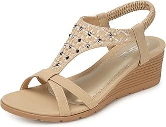 TEMOFON Women's Low Wedge Heels Summer Dressy Platform Sandals Elastic Ankle Strap Open Toe Flower Shoes