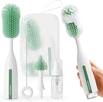 Bottle Brush Kit Pro, Innovative Push-Press Design for Deep Cleaning - Bottle Cleaner Brush for Bottle/Breast Pumps/Nipple - Clog-Free Brush & Foam-Generating Design for Better Cleaning, Green