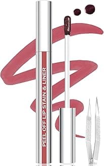 Lip Stain Peel Off Lip Liner Stain with Tweezer, Long Lasting Matte Lip Tint Tattoo, Highly Pigmented Color Lip Makeup, Waterproof Lipstick, Transfer-proof Lipstain for Women, Cool Rose