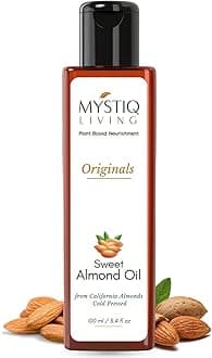 Mystiq Living - Sweet Almond Oil - Badam Oil, 120ML | Hair & Skin | Cold Pressed | 100% Pure and Natural (Odourless)