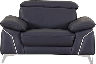 BlackJack Furniture Naples Top Grain Genuine Italian Leather Sofa with Adjustable Headrests Chair, Spruce Blue