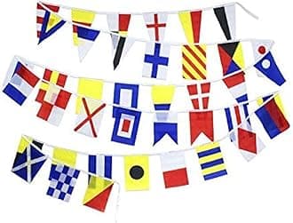 Flaglink International Marine Navy Signal Code Flag Set Of 40 Flags 8x12 inches - Length 40 Fts - Nautical Maritime Boat Ship Vessel Nautical Theme Decoration For Patry