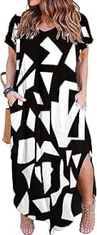 Kancystore Women's Plus Size Dresses Casual Loose Pocket Short Sleeve Slits Plus Size Long Maxi Dress XL-5X