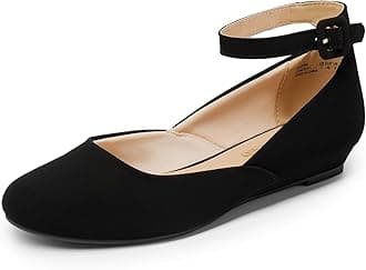 Women's Dress Flats Ballet Low Wedge Round Toe Ankle Strap Comfortable Casual Flats Shoes
