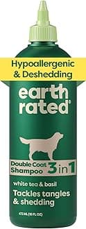 Earth Rated 3-in-1 Deshedding Dog Shampoo and Conditioner, Deodorizing Oatmeal Shampoos for Dogs and Puppies, Great for Smelly Pets, White Tea and Basil Scent, 473 ml
