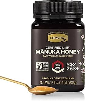 Comvita Certified UMF 10+ (MGO 263+) Raw Manuka Honey, Unpasteurized, Non-GMO, Grade No. 2, 500g, 17.6 oz