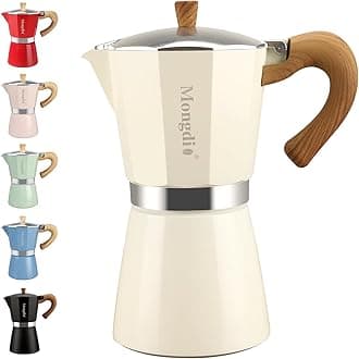 Mongdio Stovetop Espresso Maker Moka Pot, Cuban Coffee Maker Stove top coffee maker Moka Italian Espresso Greca Coffee Maker Brewer Percolator, 9 Espresso Cups, 15 oz - White