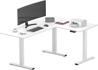 FLEXISPOT 63 inch L-Shaped Standing Desk, Electric Height Adjustable Desk, Sit Stand Large Corner Desk, Memory Preset Controller, Modern Design, White Frame with White Top